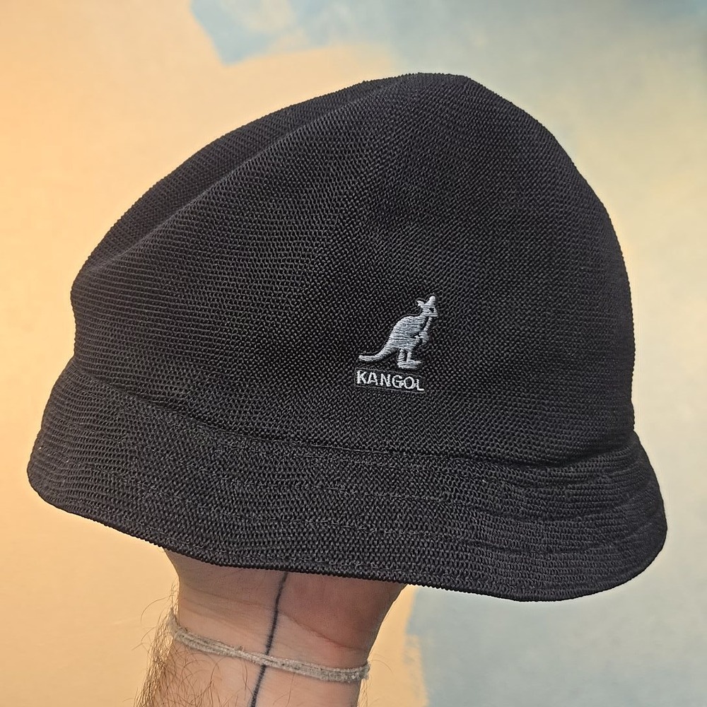 Kangol Black Bucket Hat with White Kangaroo Logo